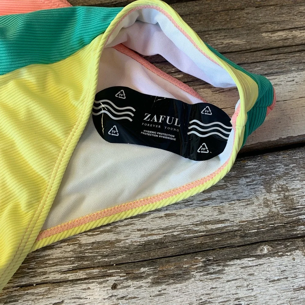 Zaful | NWT Pastel Ribbed V-Wire Cami Bikini Two Piece Swimsuit - Picture 4 of 10
